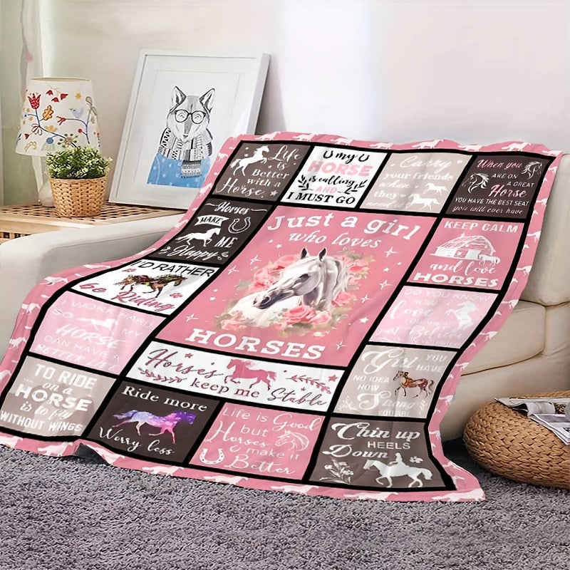 Horse-Inspired Flannel Throw Blanket for Girls All-Season Hypoallergenic Digital Print