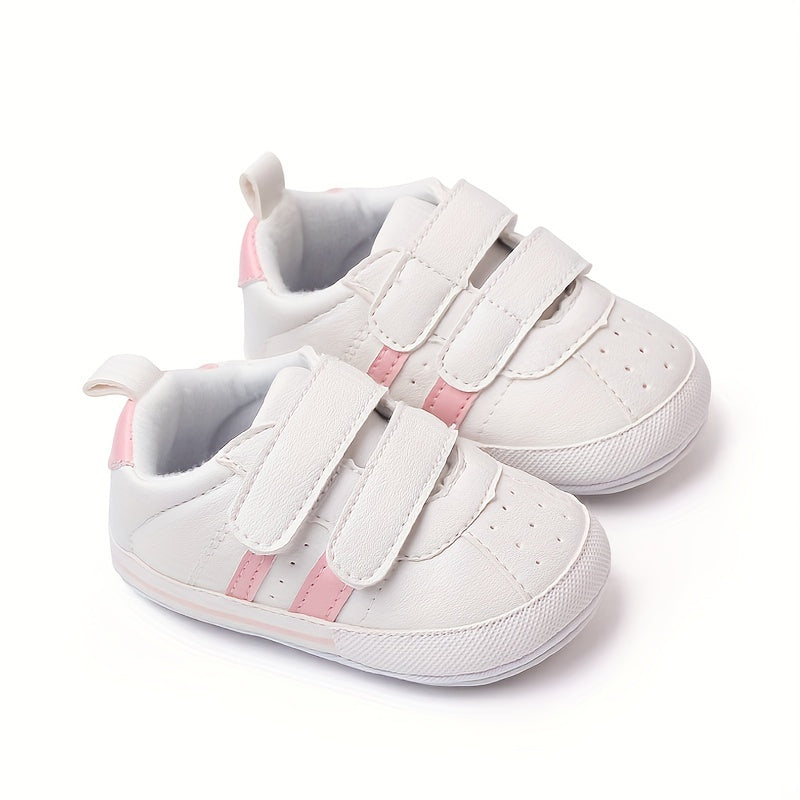 Baby Girls Striped First Walkers Sneakers Low Top Microfiber Leather Rubber Sole All-Season