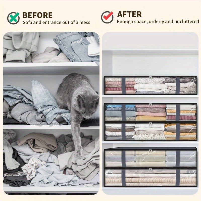 Caja de almacenamiento plegable para debajo de la cama, lavable, de tela no tejida para ropa, edredones, mantas, gris, negro, 1 pieza