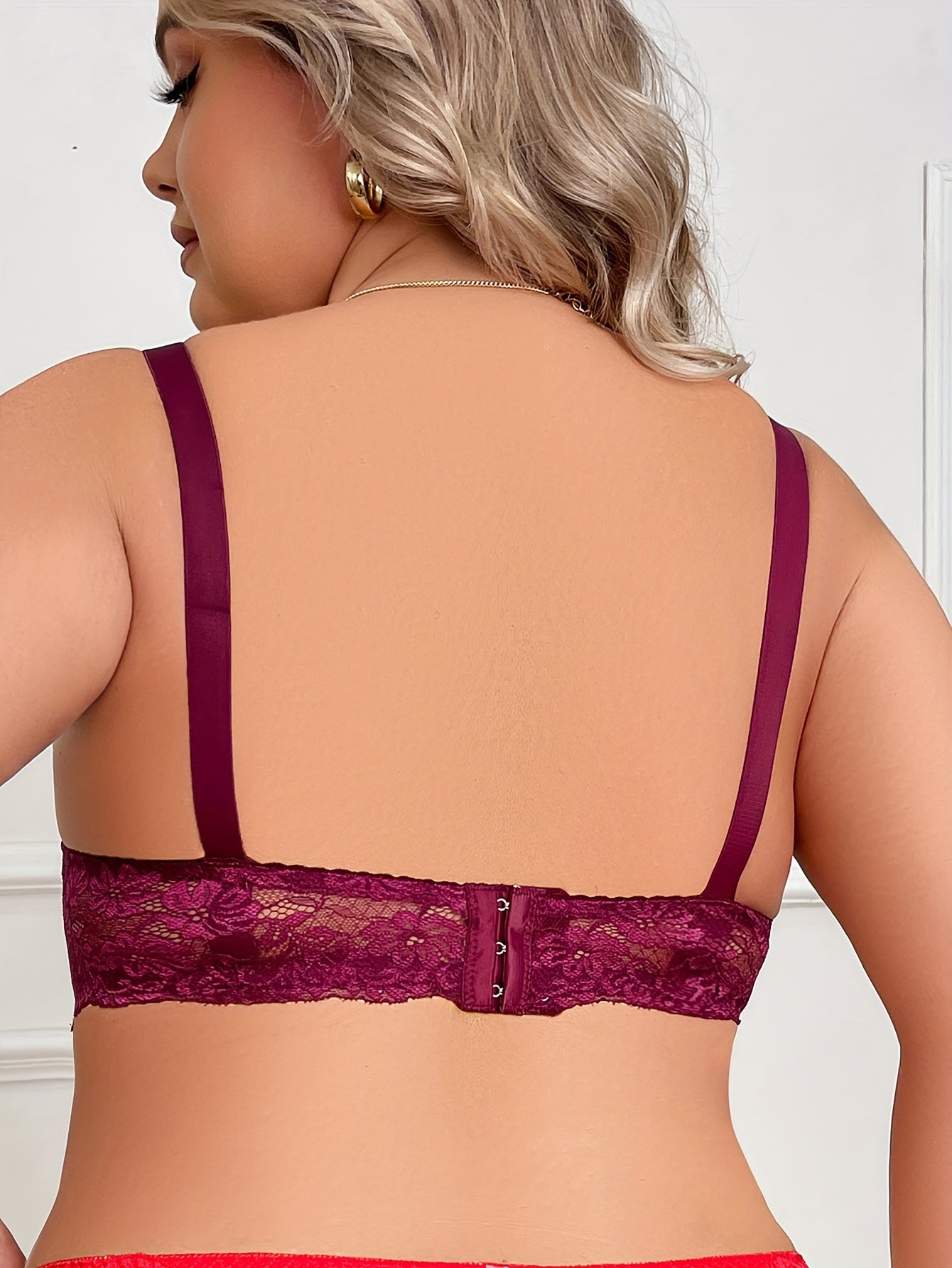 3-комплект бюстгальтеров для женщин больших размеров, полиамидное трикотажное с косточками, несъемная набивка, однотонное кружево