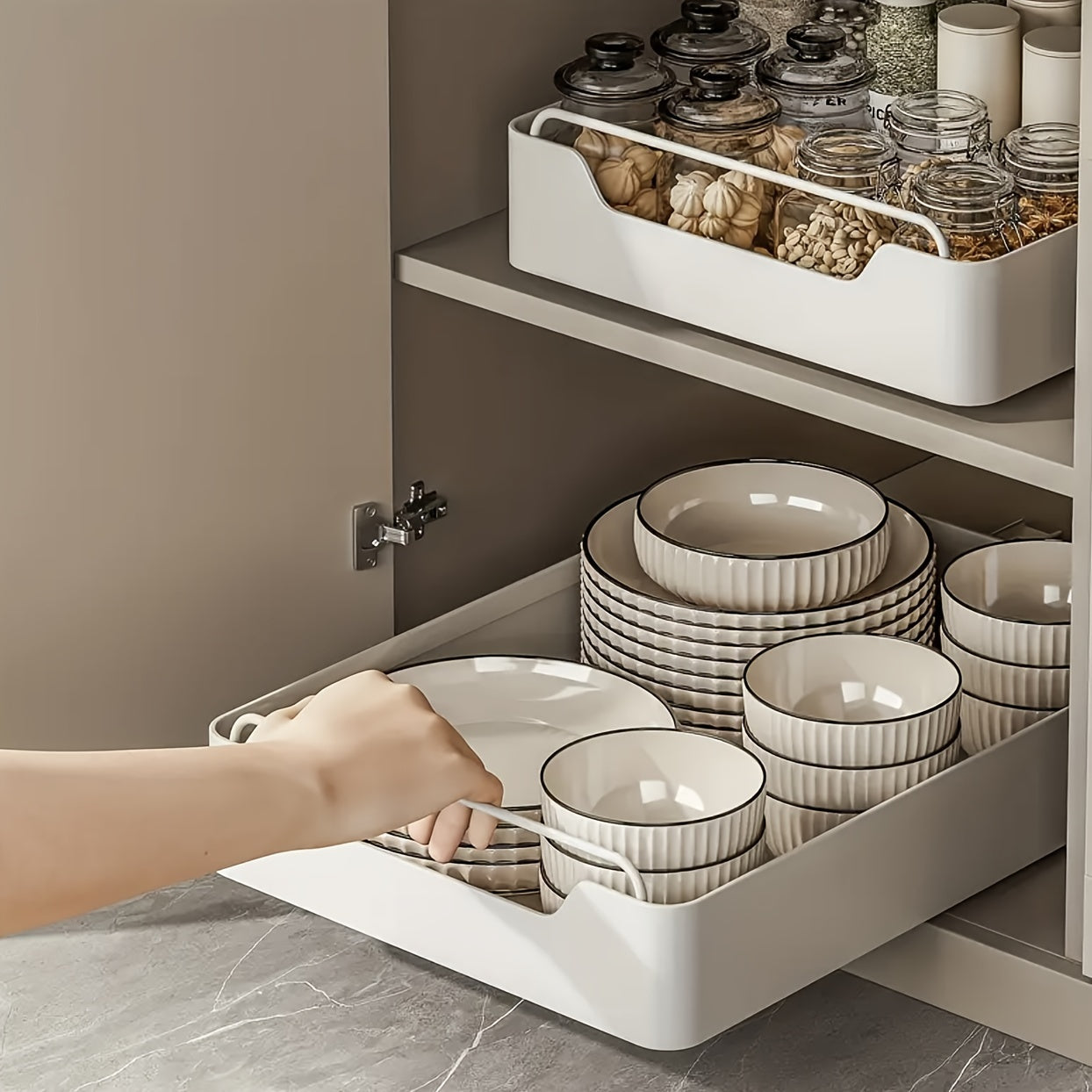 Organizador de cocina extraíble de acero al carbono blanco para almacenamiento bajo fregadero para especias y utensilios