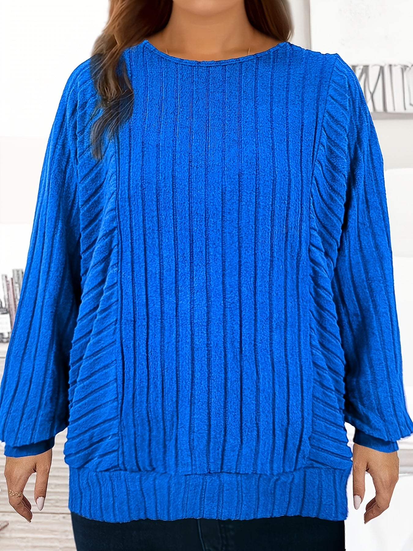 Women's Ribbed Oversized Batwing Sleeve Pullover Crew Neck Casual Sweater
