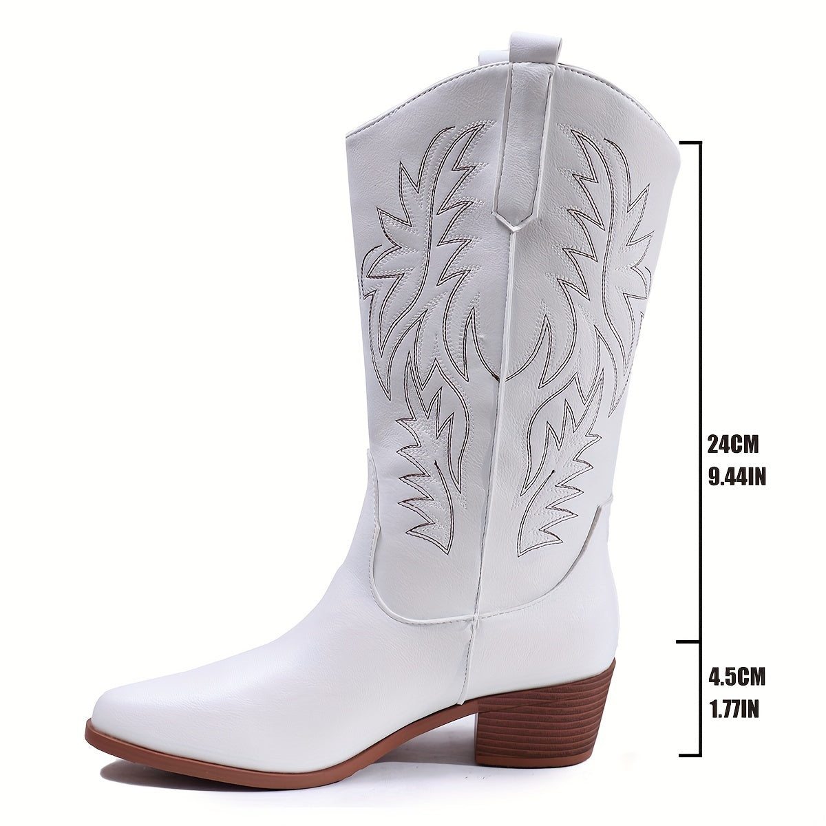 Women's Western Style Mid-Calf Boots with Baroque Embroidery Light Color