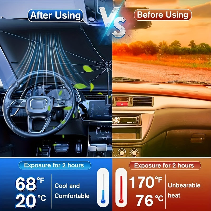 Car Sunshade Umbrella with Curved Handle Open End Sun Protection Heat Insulation