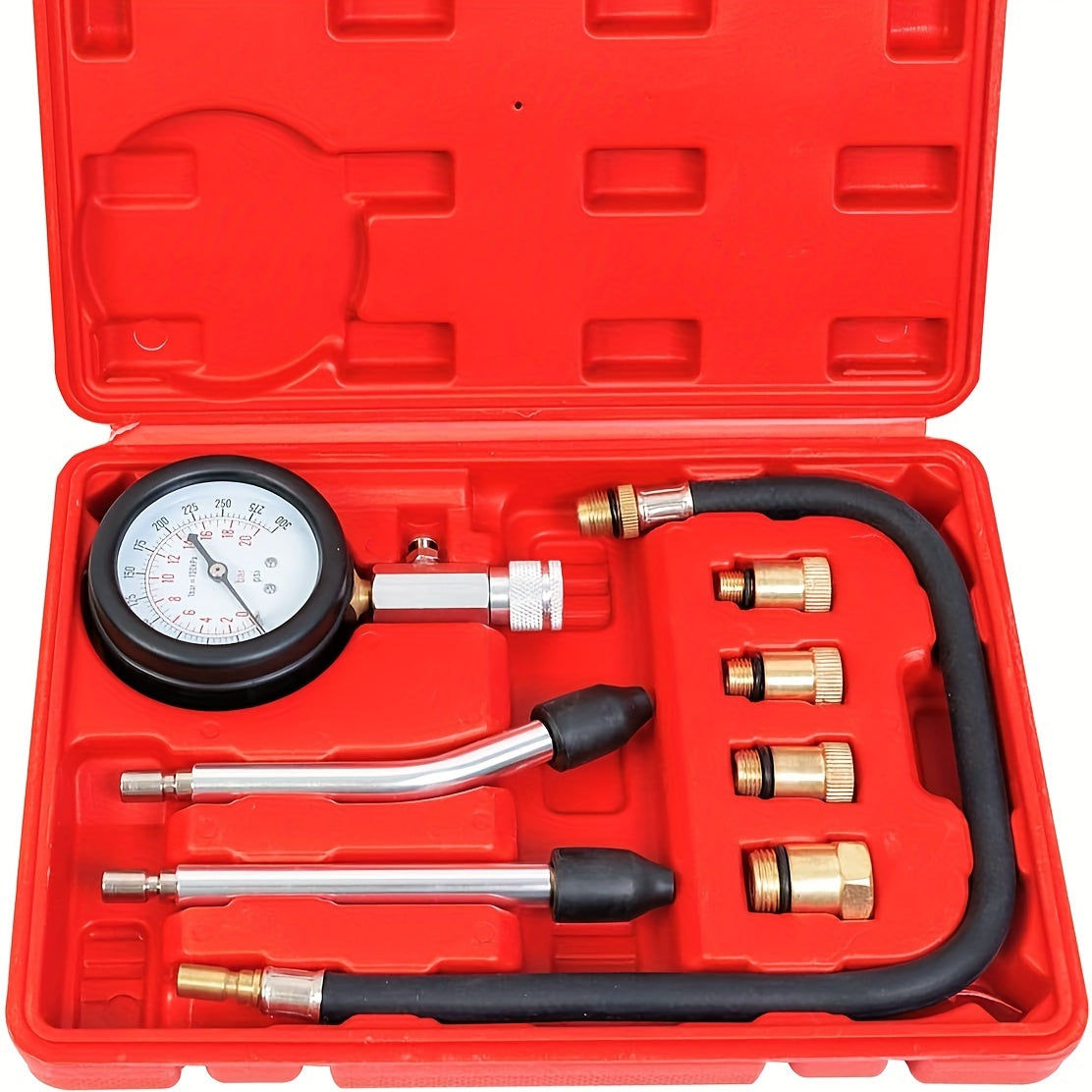 Kit de prueba de compresión de motor de 8 piezas, manómetro de presión para motores de gasolina