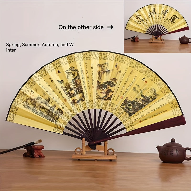 10-Inch Bamboo Folding Fan with Dual-Sided Silk Design Traditional Chinese Style Women’s Accessory