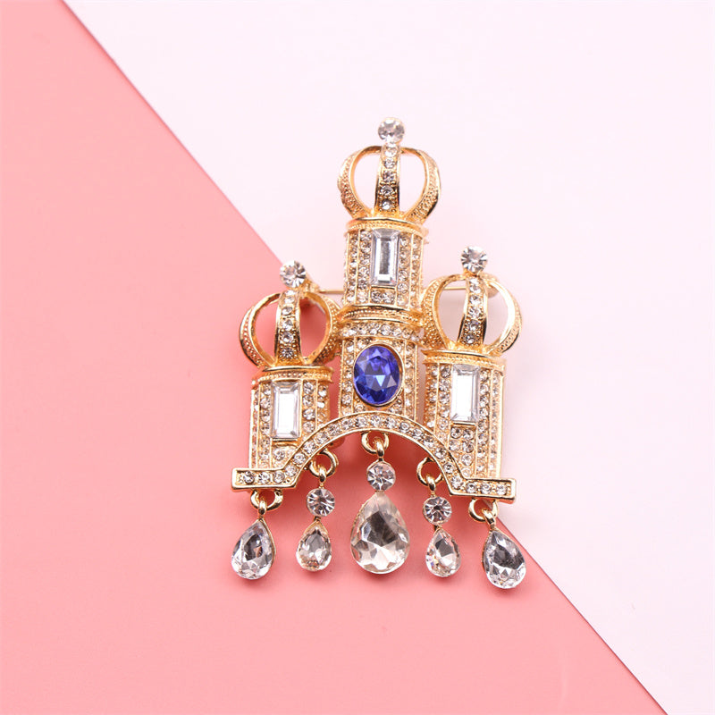 Cute Cartoon Castle Brooch Pin Enamel Gemstone Embellished Unisex Lapel Accessory