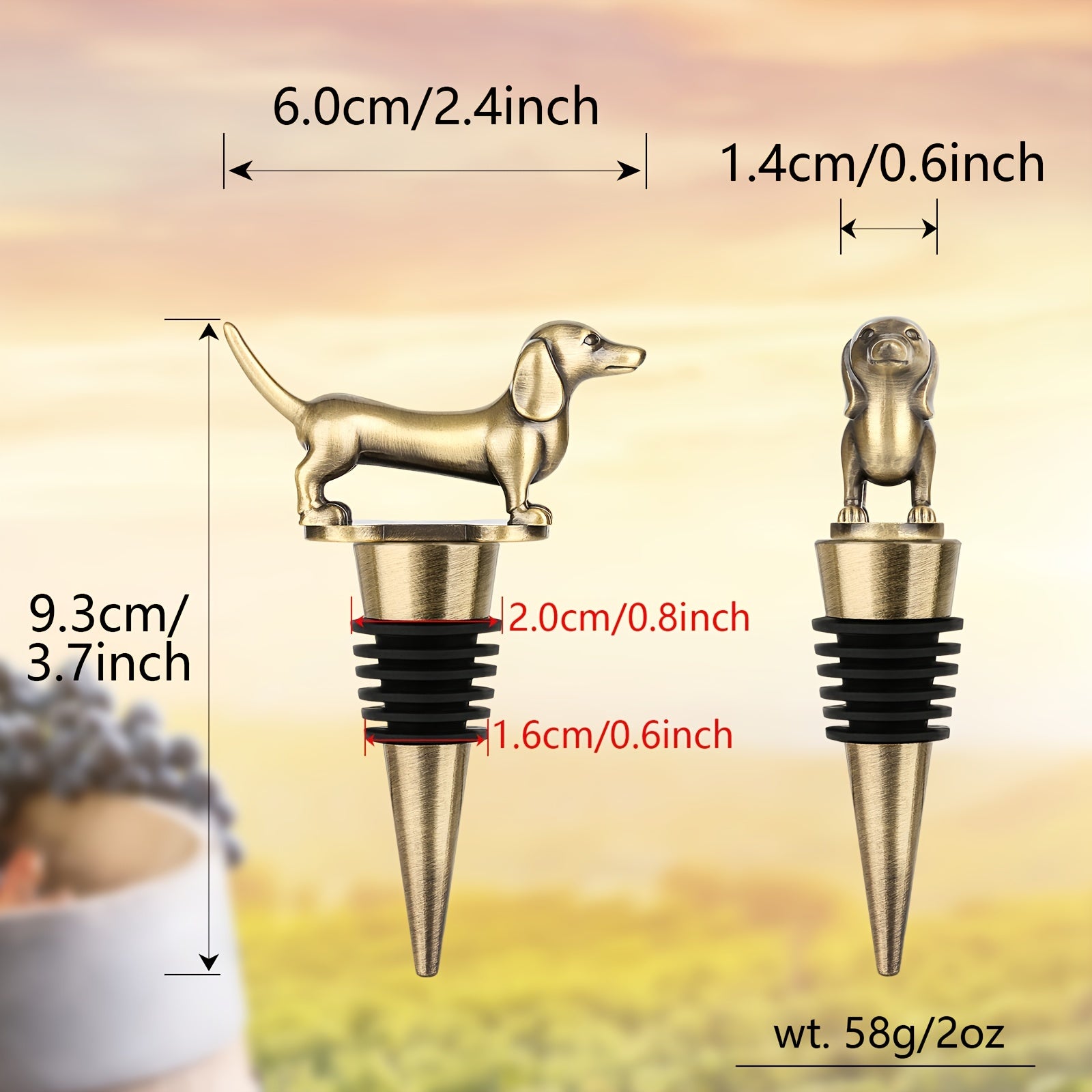 Tapón para botella de vino y champán en forma de perro salchicha para conservación en bar