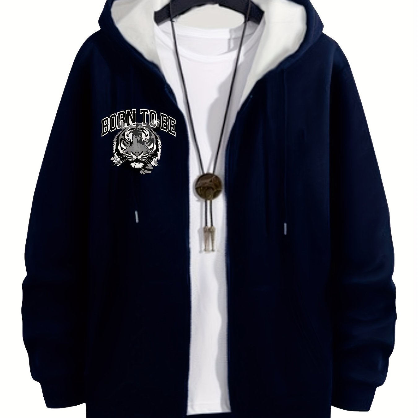 Мужская толстовка с капюшоном и молнией большого размера с принтом тигриной головы из полиэстера, трикотаж осень-зима