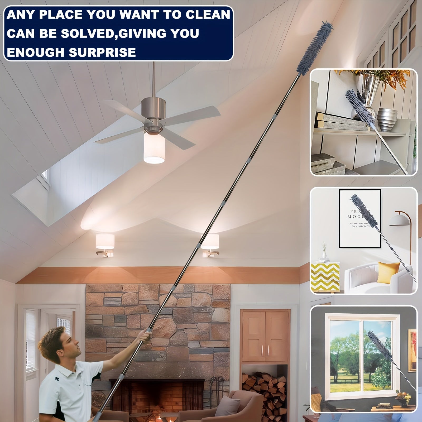 10 ta tayoq, Chenille va tolcha cho'tkalar bilan kengaytiriladigan Duster to'plami, chang va tozalash uchun