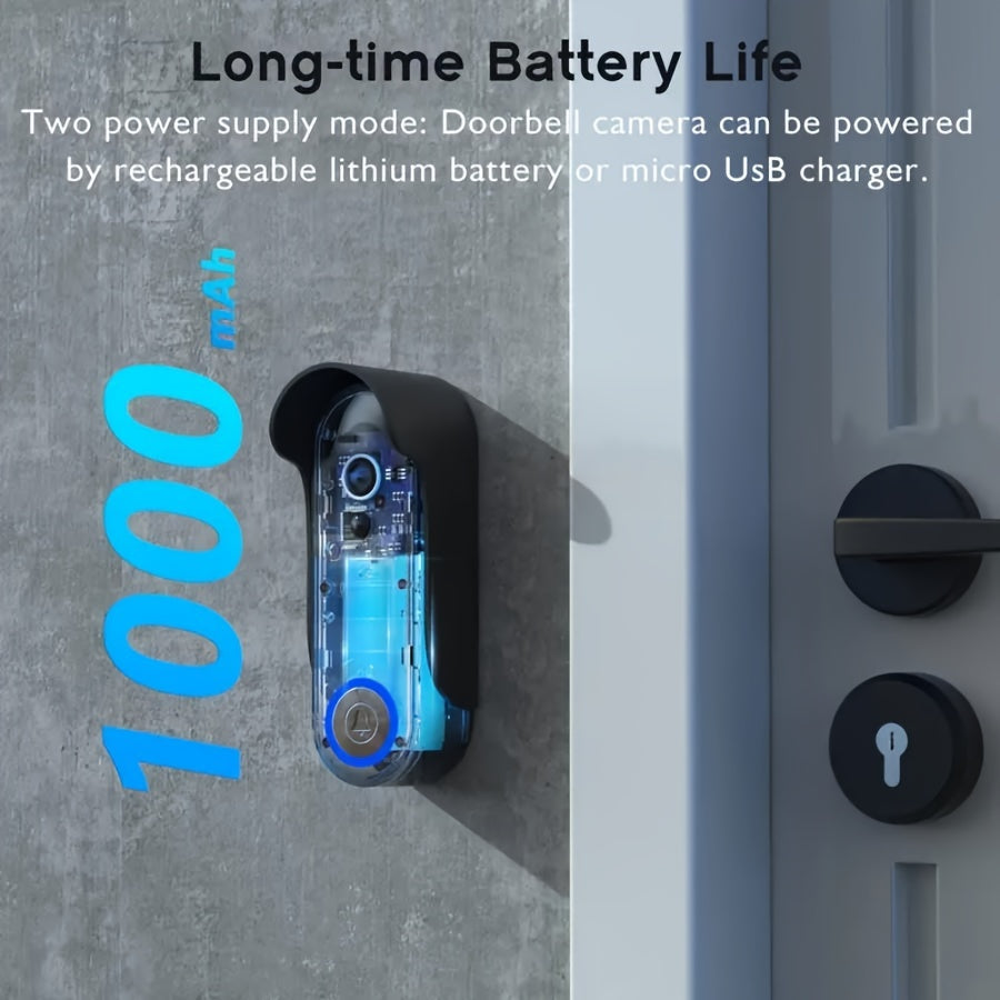 Wireless Video Doorbell with Night Vision 2-Way Audio Rechargeable Battery Indoor Outdoor
