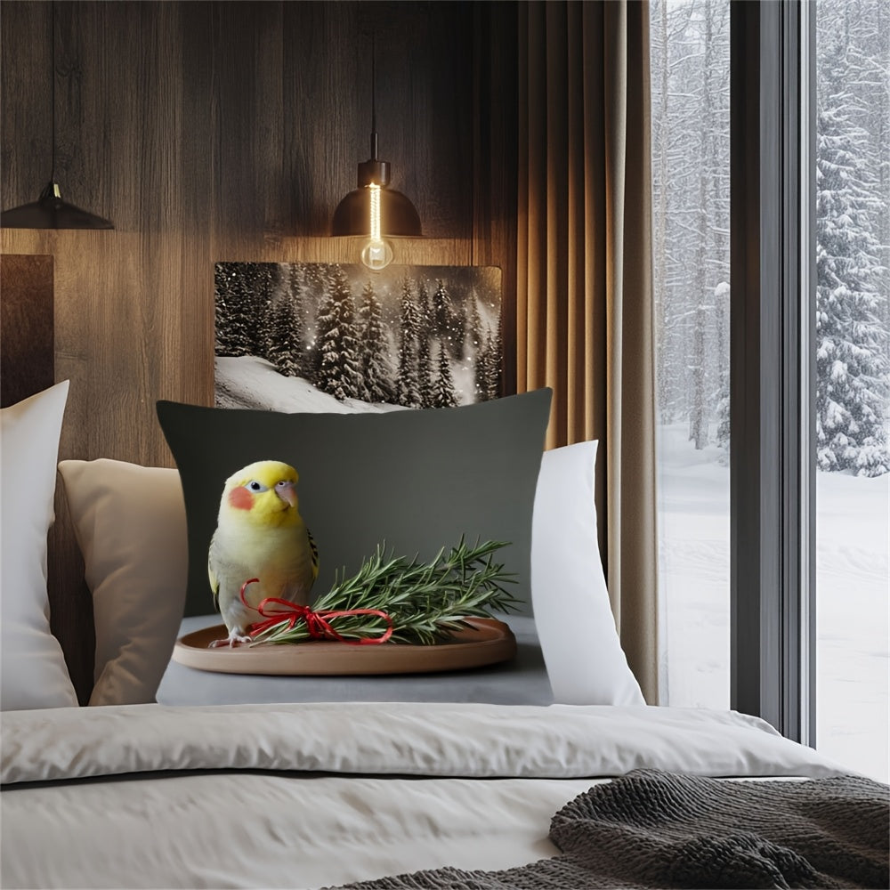 Cockatiel Throw Pillow Cover with Seasonal Design Durable Double-Sided Polyester for Living Room Bedroom Office Sofa