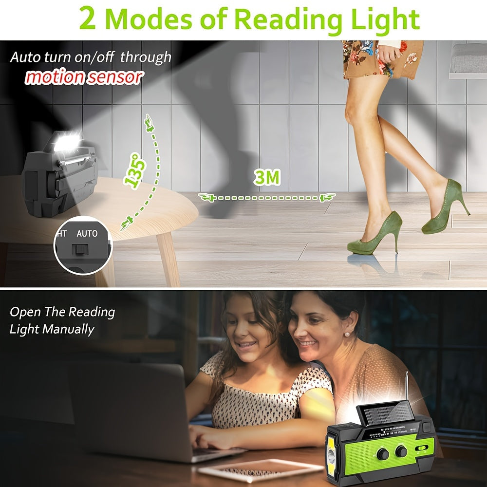 4000mAh Solar Hand Crank Emergency Radio with Flashlight Cell Phone Charger and SOS