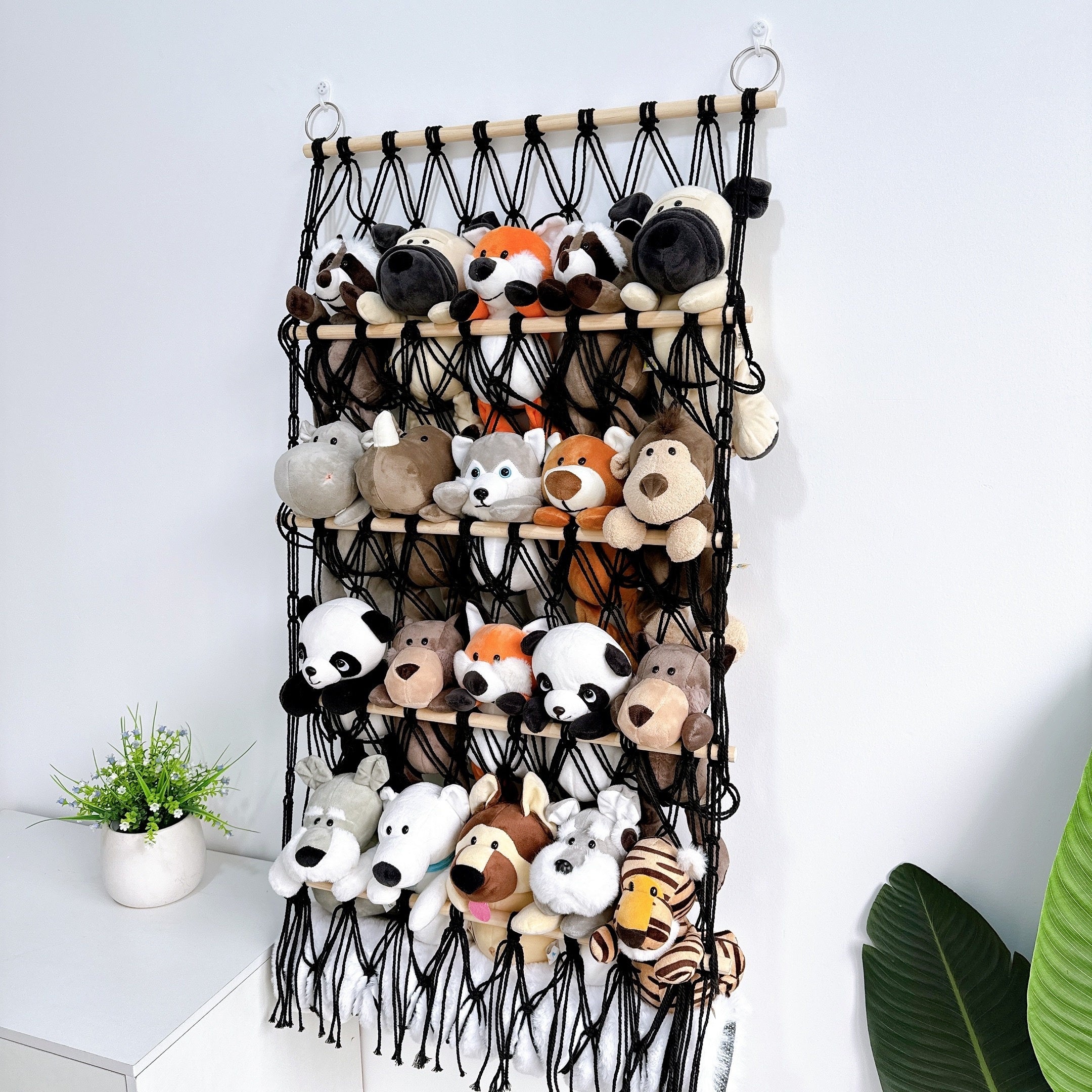 4-Tier Wall Hanging Storage Organizer for Plush Toys and Gifts with Hooks