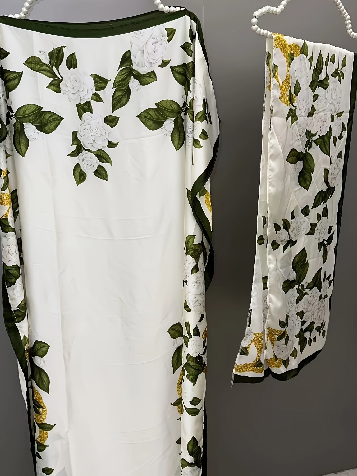 Women's Abaya Maxi Dress Floral Green White Black Modest Muslim Formal Wear