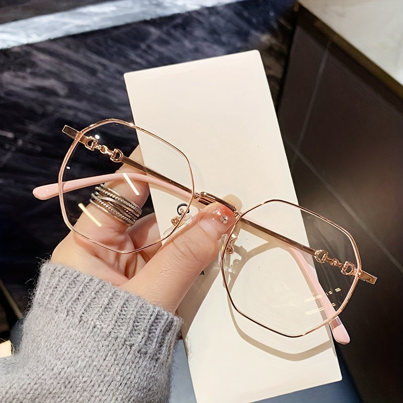 Gafas de bloqueo de luz azul para mujer con montura polygonal dorada para uso en ordenador y al aire libre