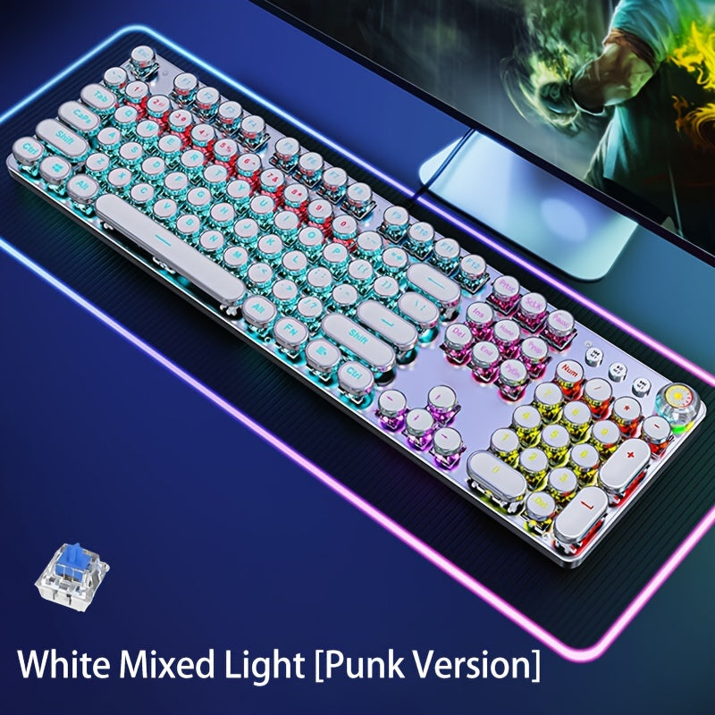 Full Size Mechanical Gaming Keyboard 104 Keys Metal Panel Backlit USB Wired with Multimedia Knob Black Switches