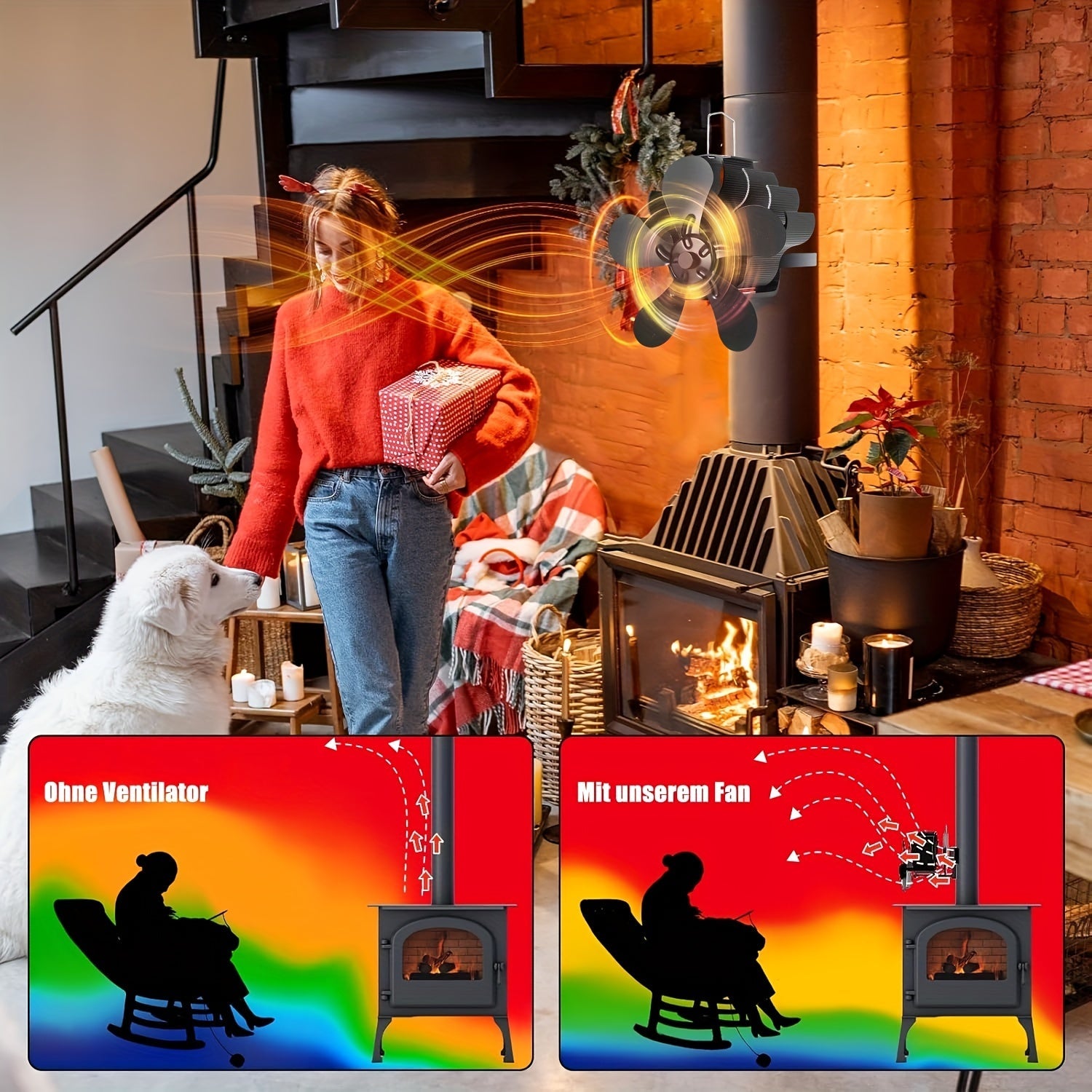 Wood Burning Stove Fan 5 Blades Aluminum High-Speed Polished Heat Circulation