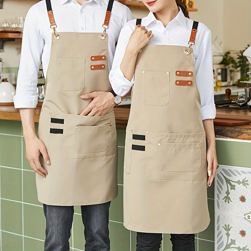 Mustahkam polyester kanvas ish xalat, sozlanadigan kamarlar bilan, ko'p cho'ntakli dizayn, oshxona, restoran, gullar do'koni va kafe kabi turli muhitlarda pishirish, bo'yash va yog'och ishlash uchun mos.