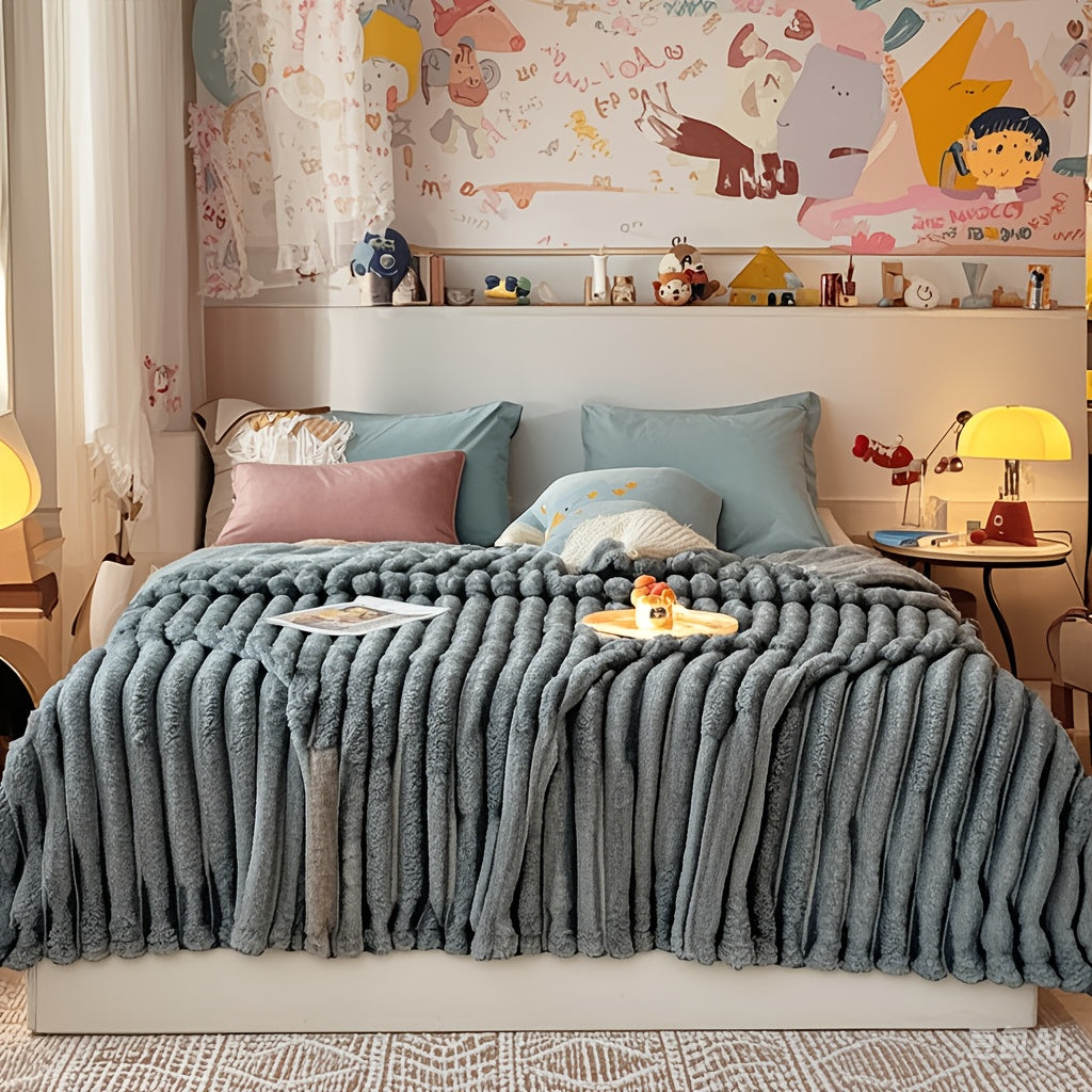 Faux Fur Blanket Plush Snug for Sofa Bed Travel Warm Gift