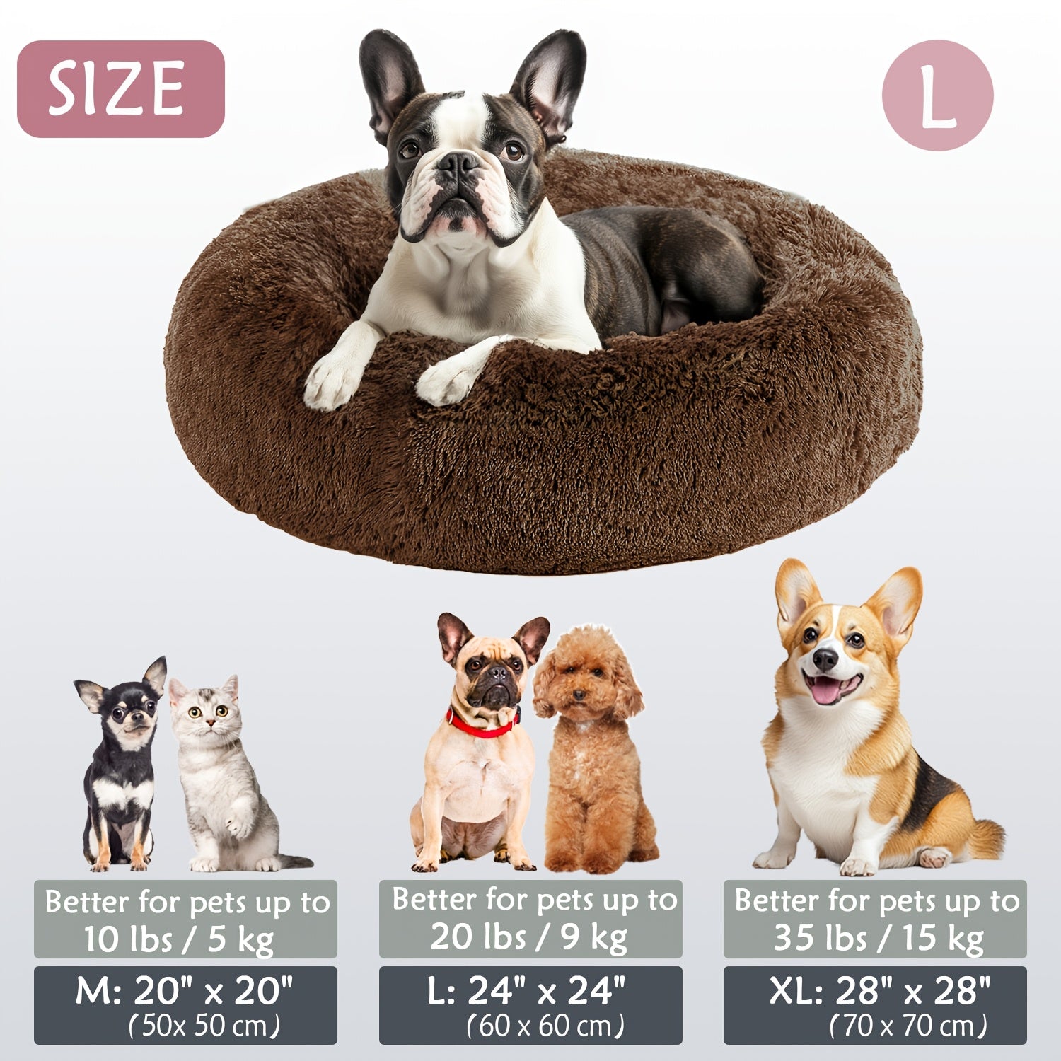 Round Dog Bed for Winter Indoor Use Polyester Non-Skid Bottom Small to Large Dogs