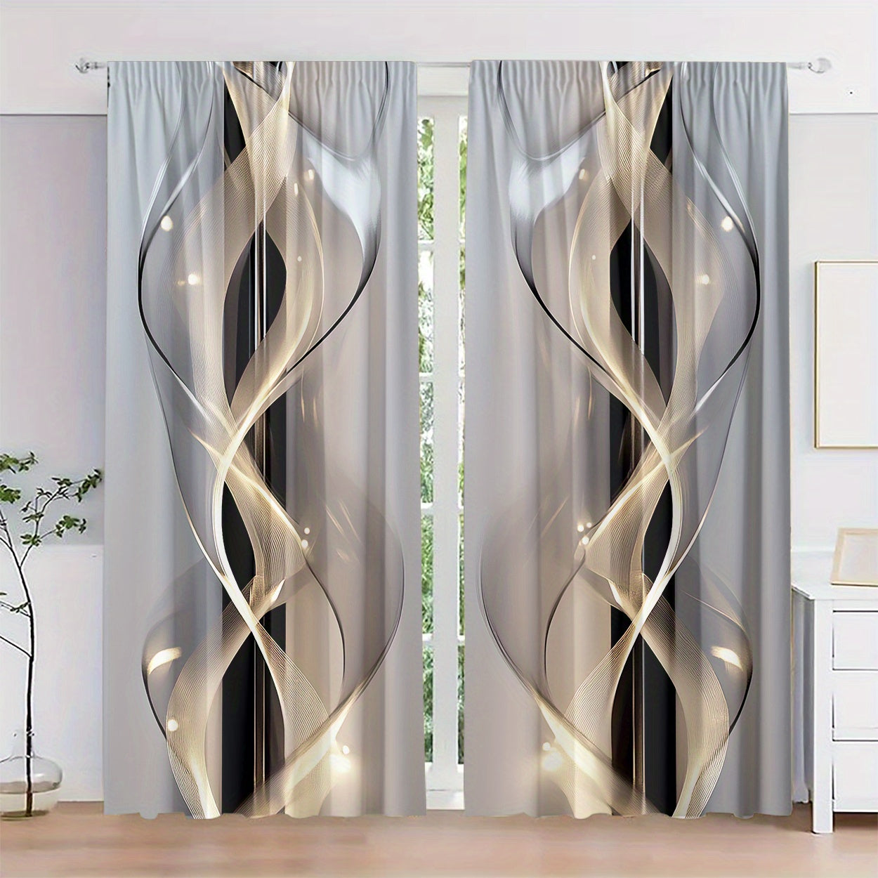 Two Polyester Curtains with HD Digital Print Light Filtering Art Patterns for Bedrooms Living Rooms Offices