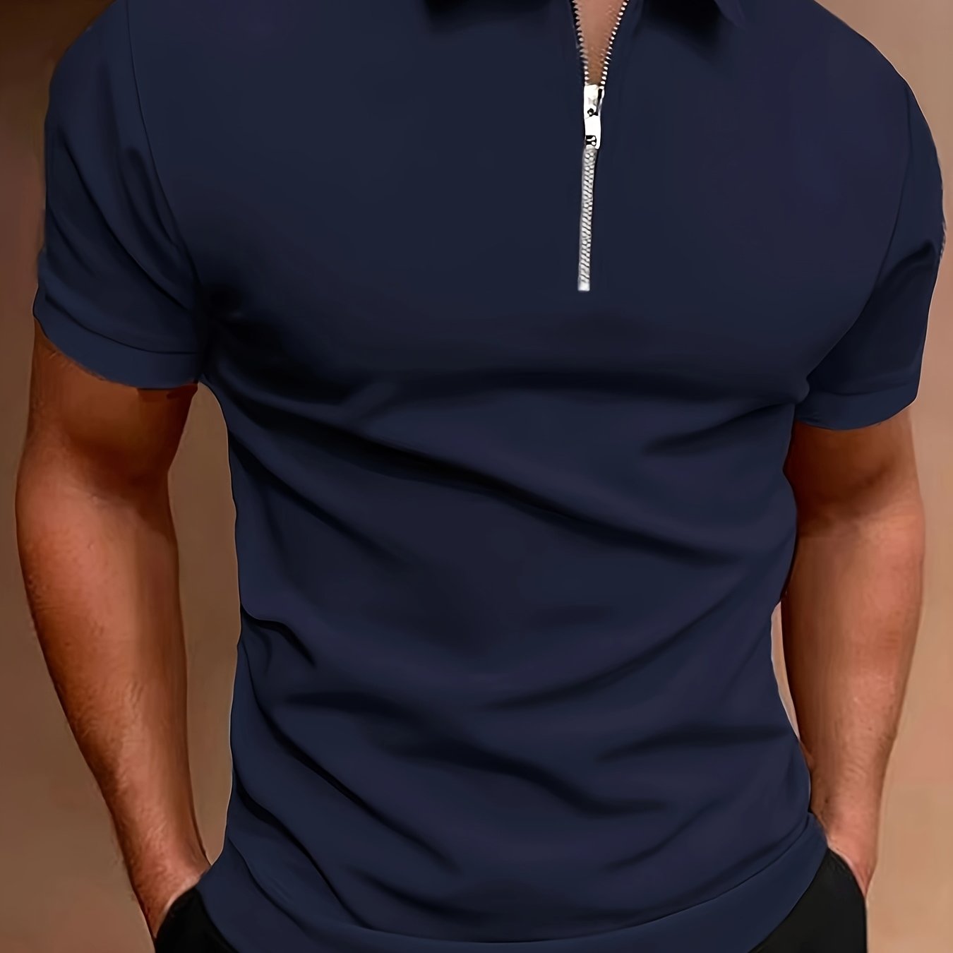 Men's Solid Color Zipper Lapel Golf Shirt for Casual Summer Streetwear