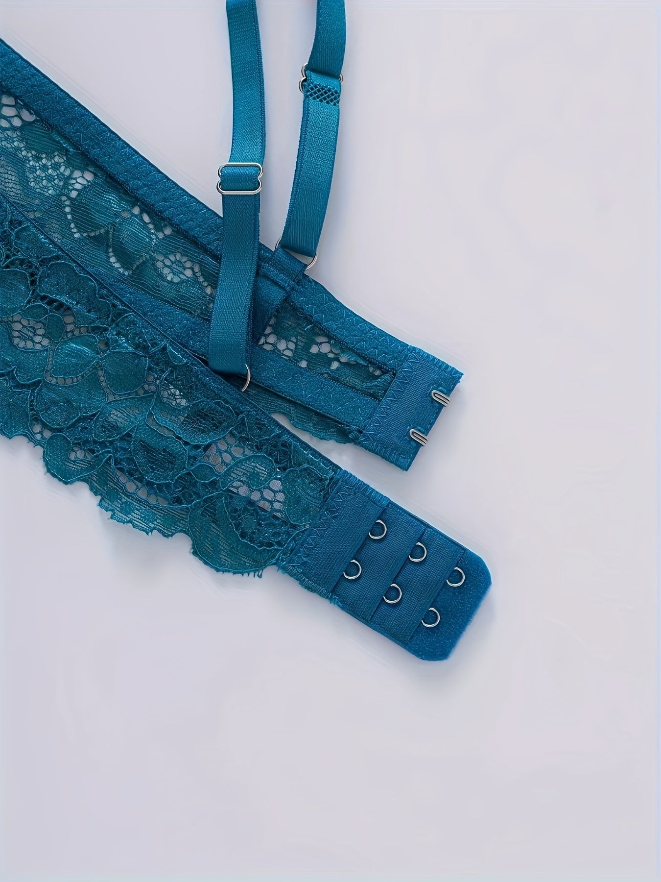 Teal and Brown Lace Lingerie Set with Push-Up Bra and High-Support Panties