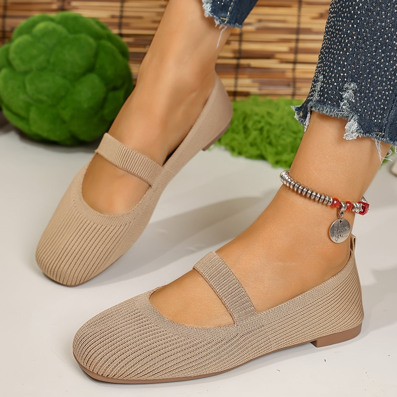 Women's Solid Color Mary-Jane Flats Breathable Slip-On Shoes