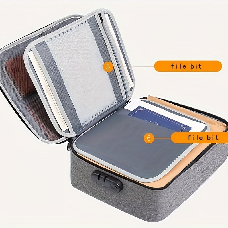 Gray Waterproof Fireproof Lockable File Organizer Bag for Laptops and Documents
