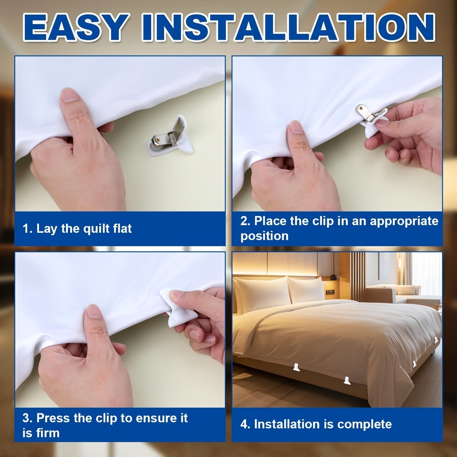 12-Pack White Padded Comforter Clips for Duvets and Quilts