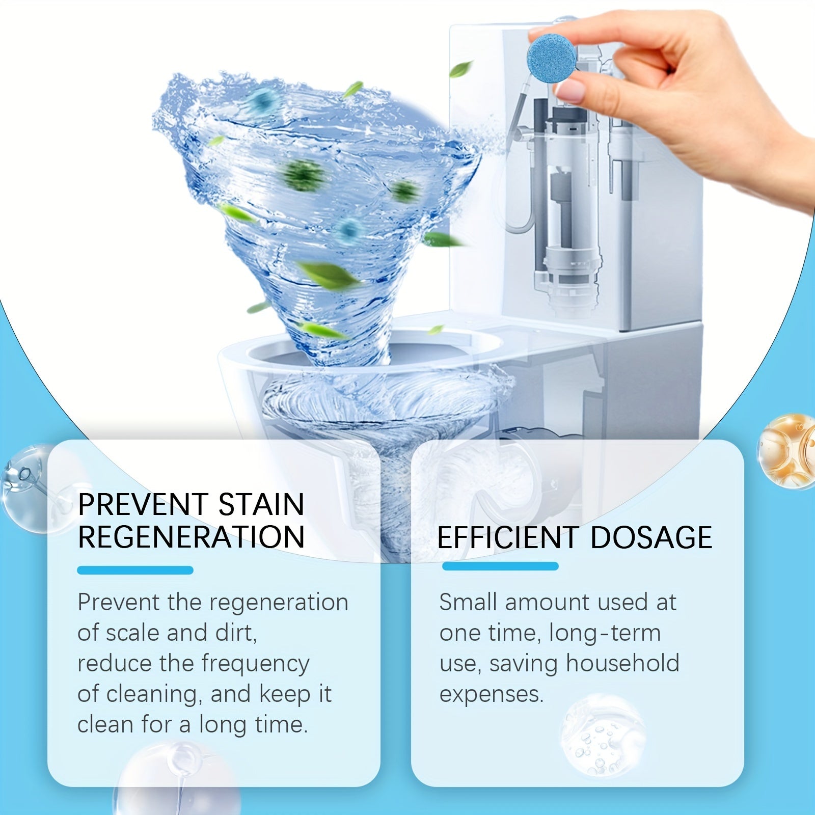 Bathroom Toilet Cleaning Tablets - Stain and Odor Removal, Bubble Technology