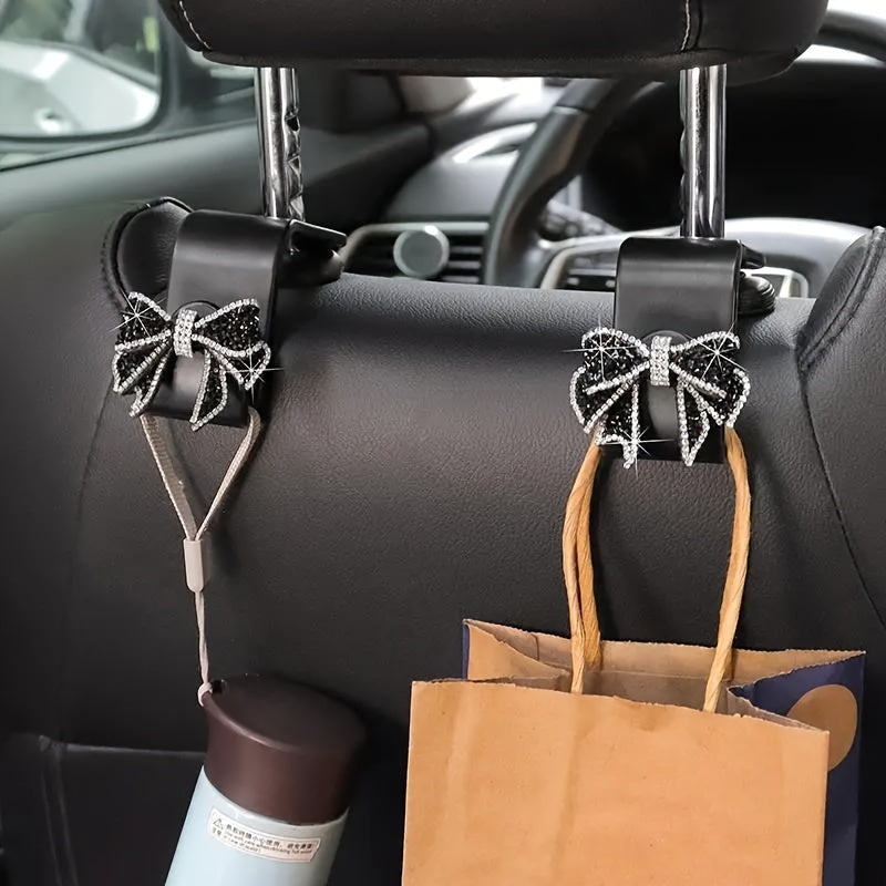 Cute Rhinestone Bow Car Hook Organizer for Grocery Bags and Accessories