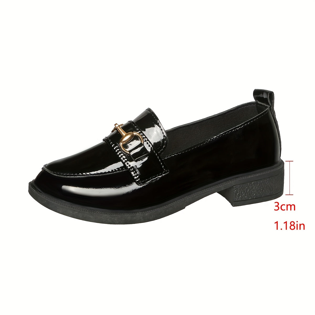 Women’s Slip-On Loafers Black PU Metallic Buckle Casual Office Shoes