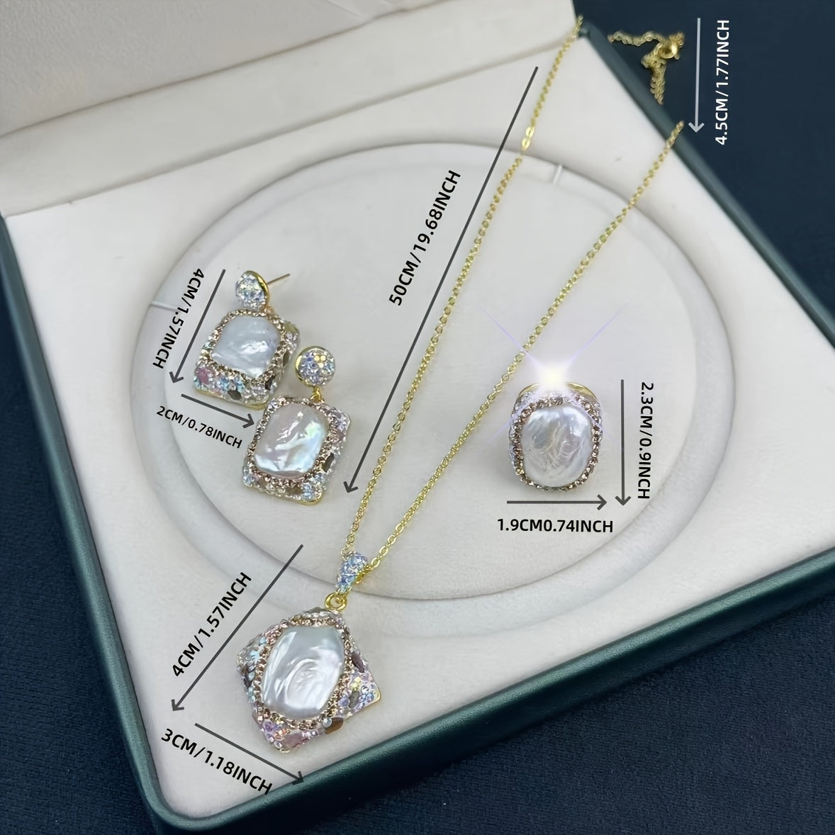 Conjunto de joyería de perlas de río barrocas bohemias con zirconia, con colgante, collar, anillo y pendientes