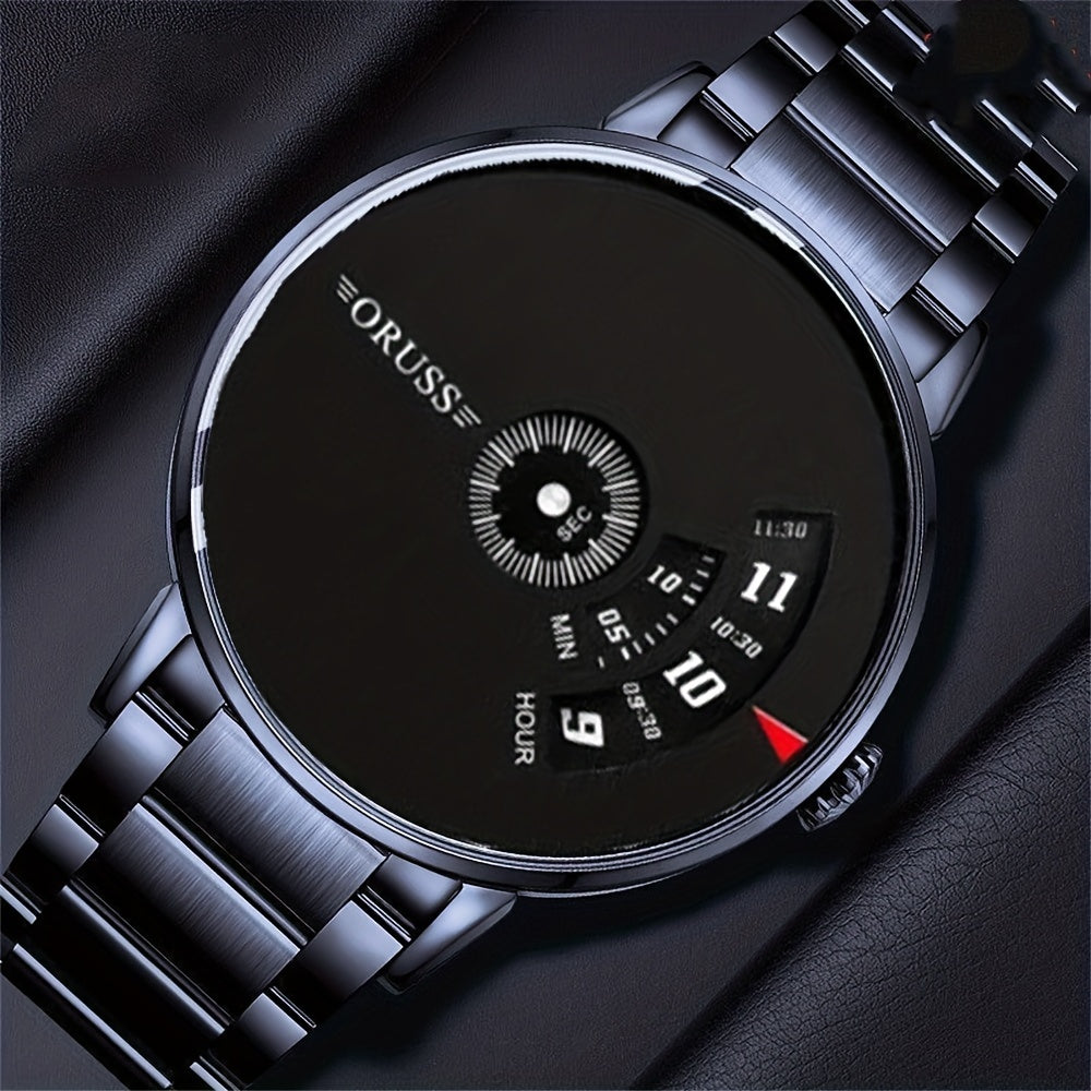 Men's Watch Elegant Stainless Steel Business Casual Black Dial