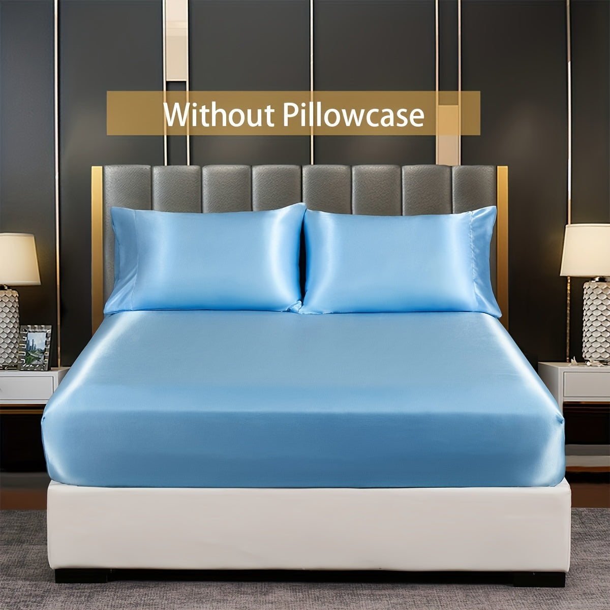 Satin Solid Color Fitted Sheet Luxuriously Soft Bedding for Bedroom and Guest Room