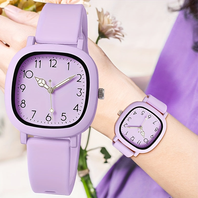 Women's Square Quartz Watch with Silicone Band in Macaroon Color