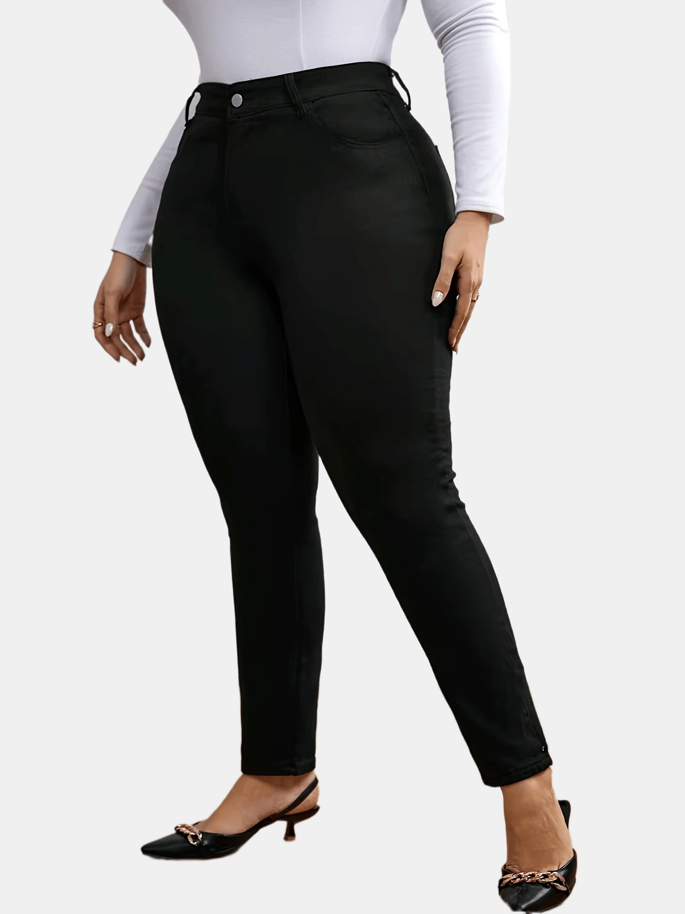 Women's Black High-Waisted Jeans Viscose Blend Medium Stretch Long