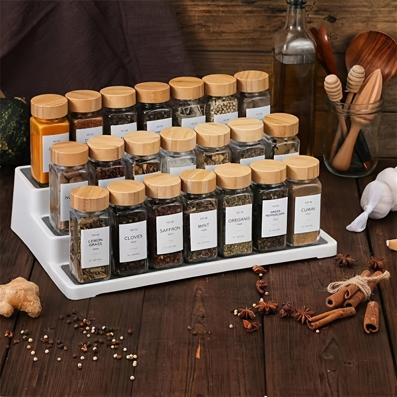 12-Piece Glass Spice Jars Set with Labels, Bamboo Lids, Brush, Funnel, Salt and Pepper Bottles