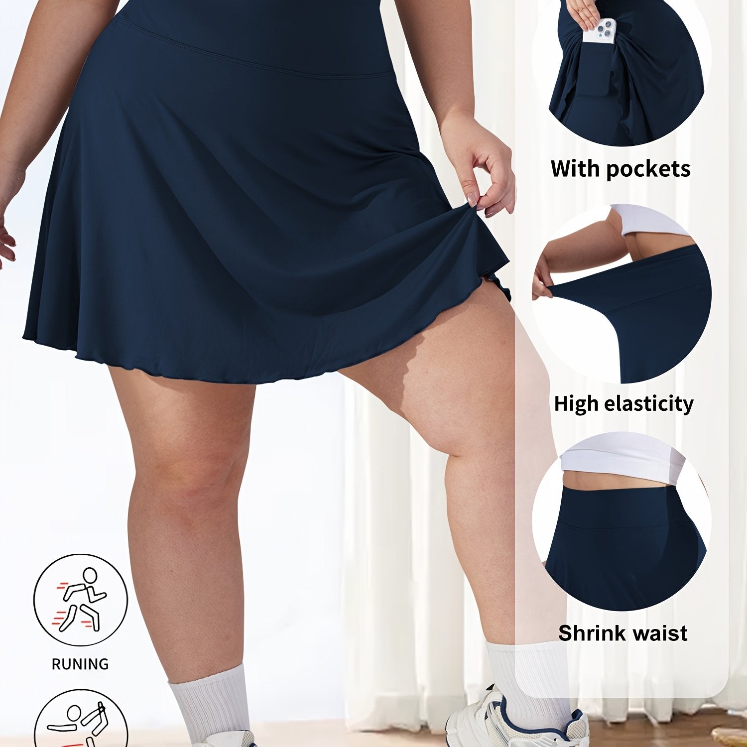 Plus Size Women's High-Waisted Flared Skirt Shorts with Pockets Breathable Summer