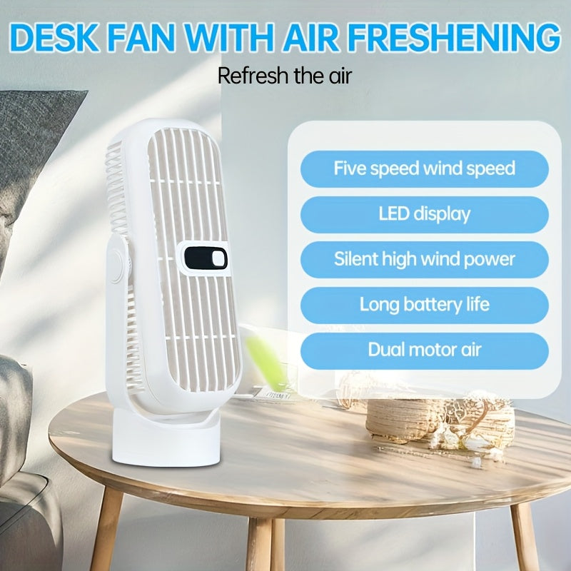 Portable Wireless Desktop Fan with 5-Speed, Mini Cooling Tower Fan, Silent, LED Display