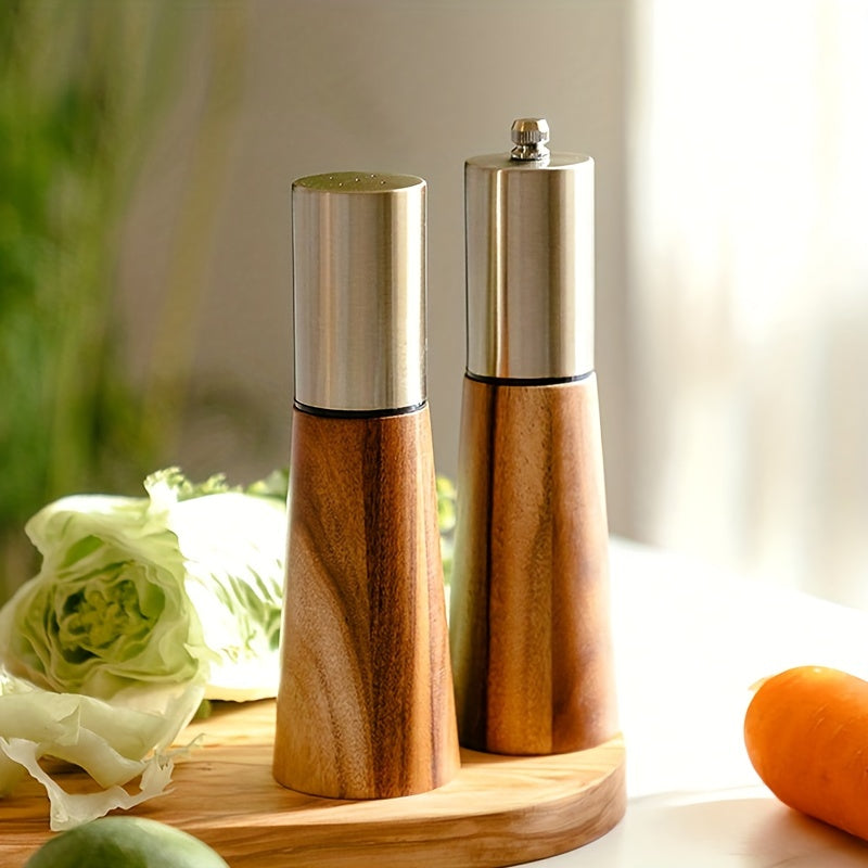 Wooden Pepper Mill and Salt Shaker Set with Adjustable Ceramic Rotor