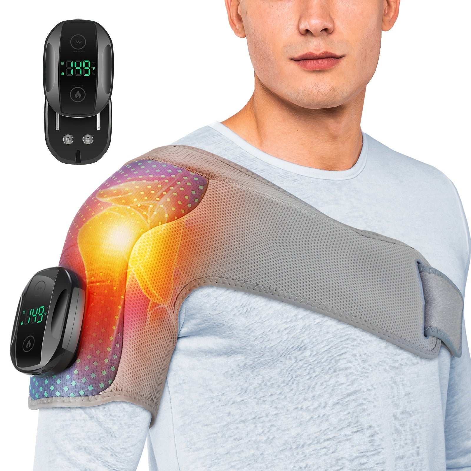 Wireless Shoulder Massager with Heat Vibration Rechargeable Battery