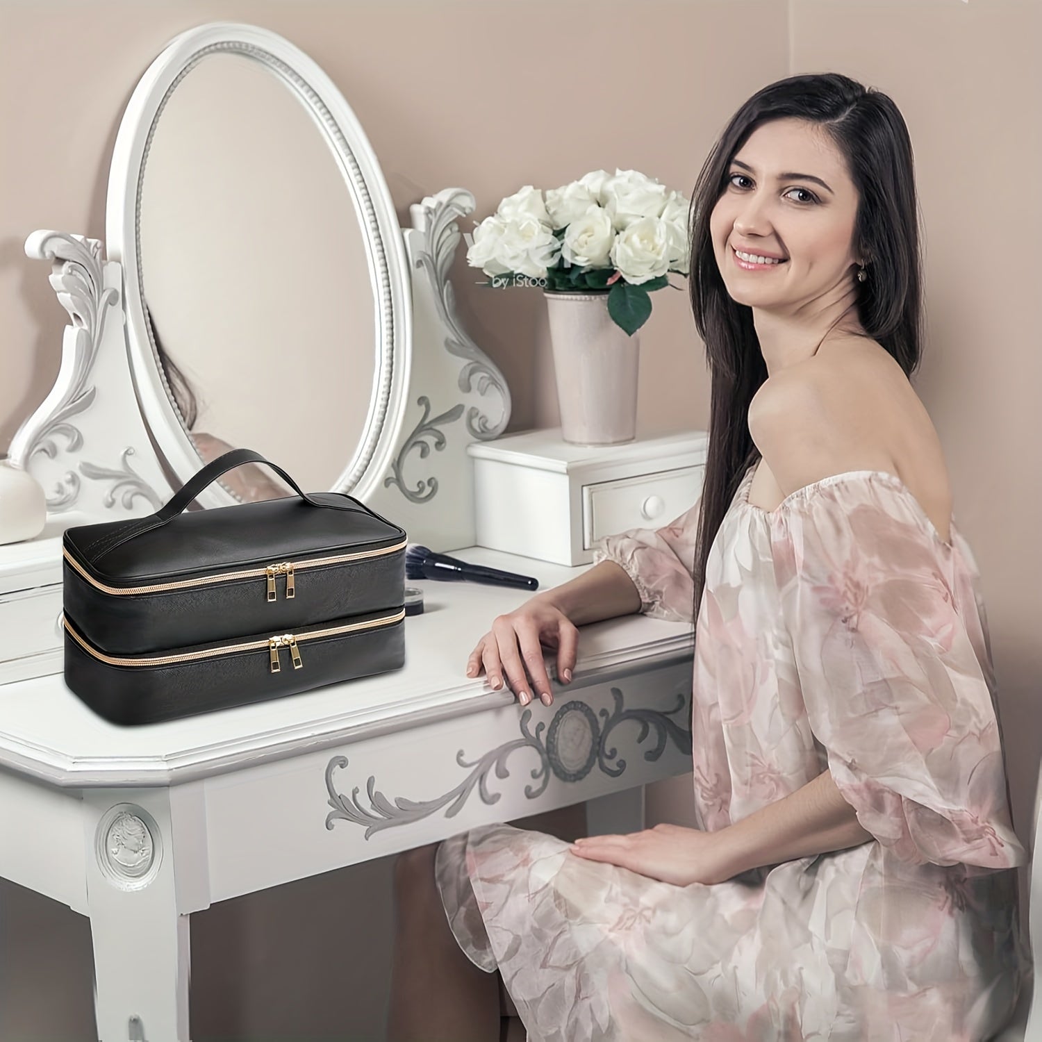 Estuche de secador de pelo de viaje unisex con bolsa organizadora a prueba de agua, resistente a arañazos y de doble capa en blanco, negro y azul