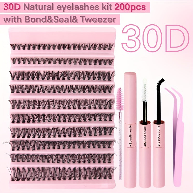 DIY Eyelash Extension Kit with 30P, 40P, 80P Clusters, 0.07mm C and D Curls, 8-16mm for Beginners