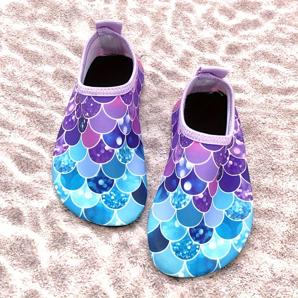 Toddler Girls Water Shoes Fish Scale Print Lightweight Summer Beach Slip-On