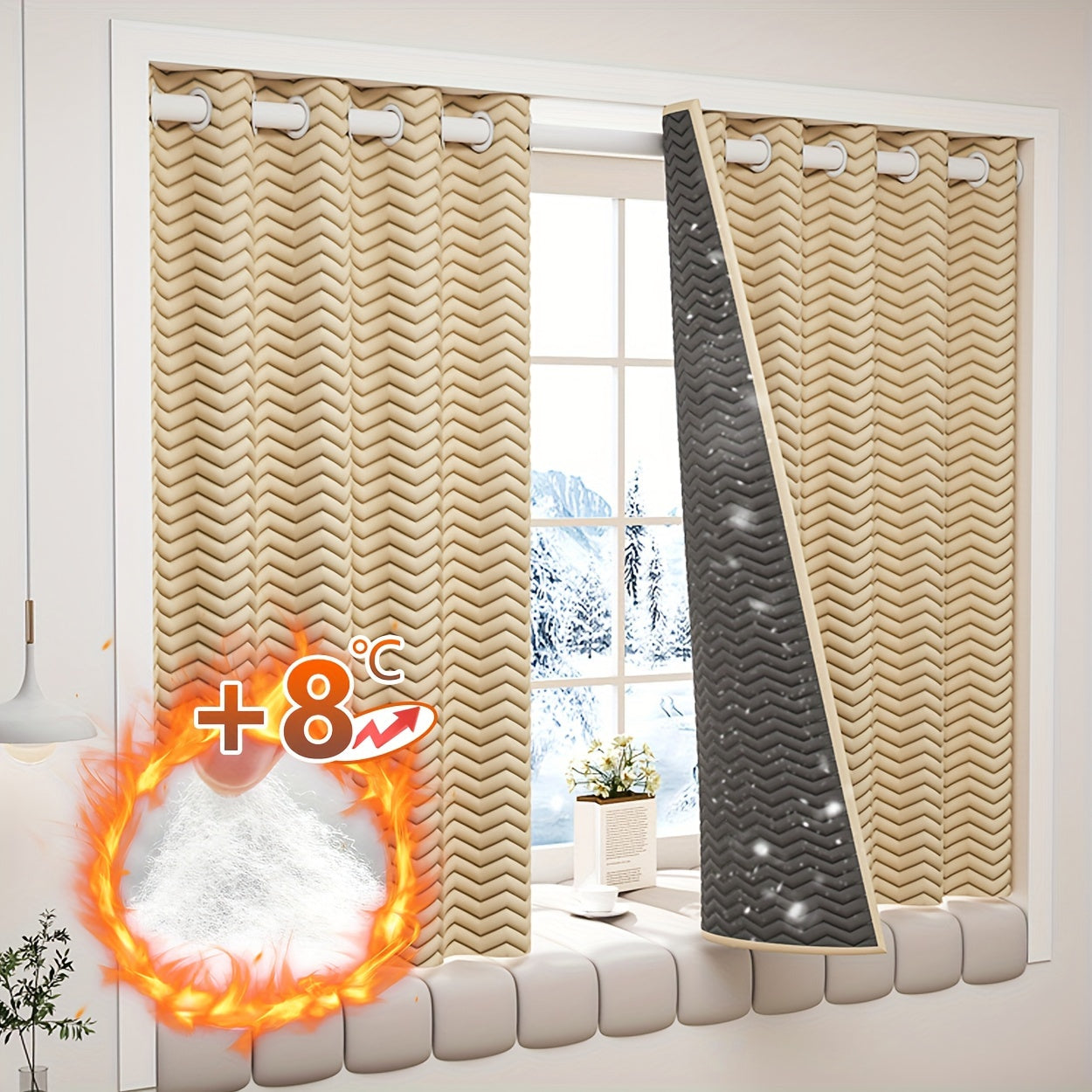 2-Piece Thick Blackout Curtains for Winter Soundproof Windproof Geometric Twill Polyester