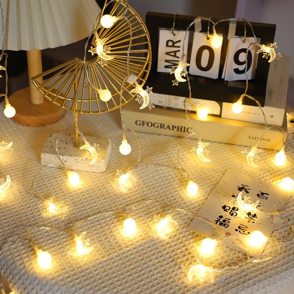 Ramadan Moon and Star String Lights Battery Operated Indoor Decoration for Eid and Parties