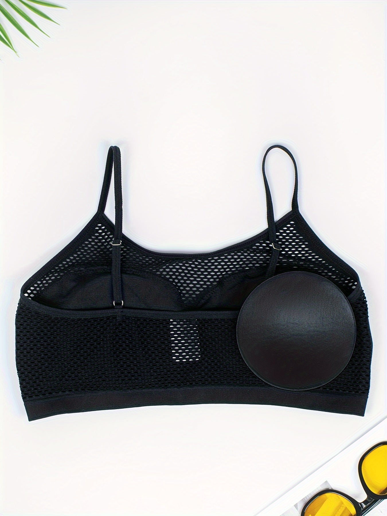 Women's Mesh Tank Top Bra with Removable Pads Solid Color Lingerie